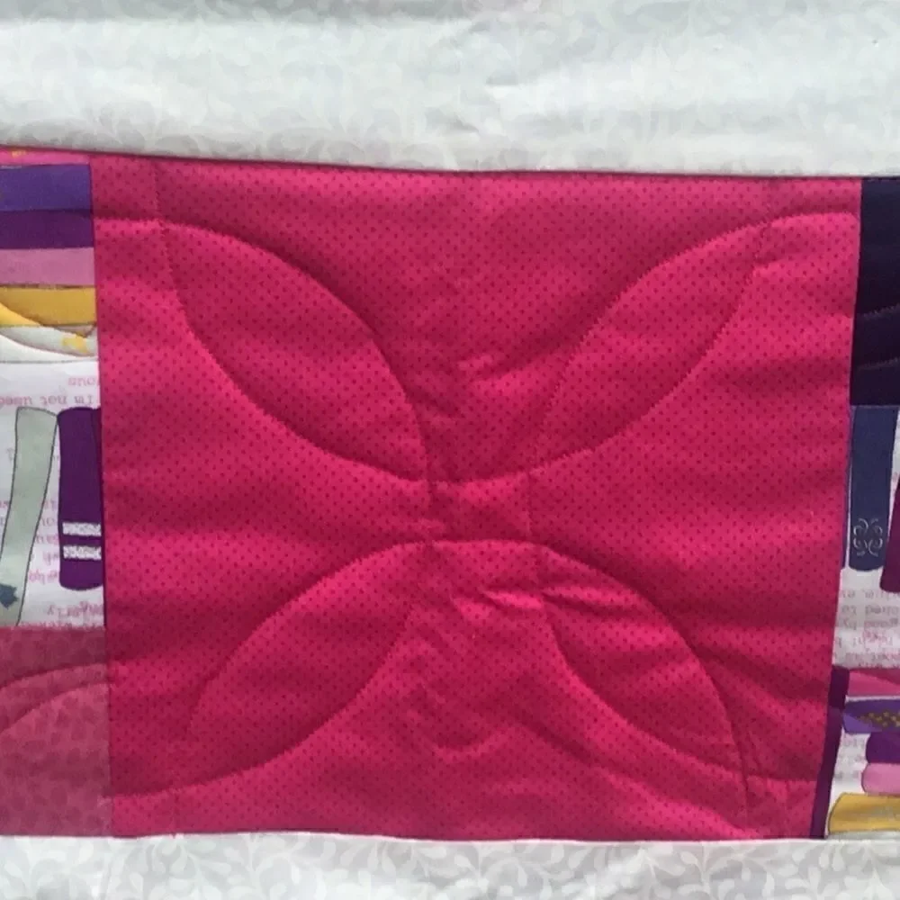 NWT. Hand Crafted Let’s Read Fuschia Quilt